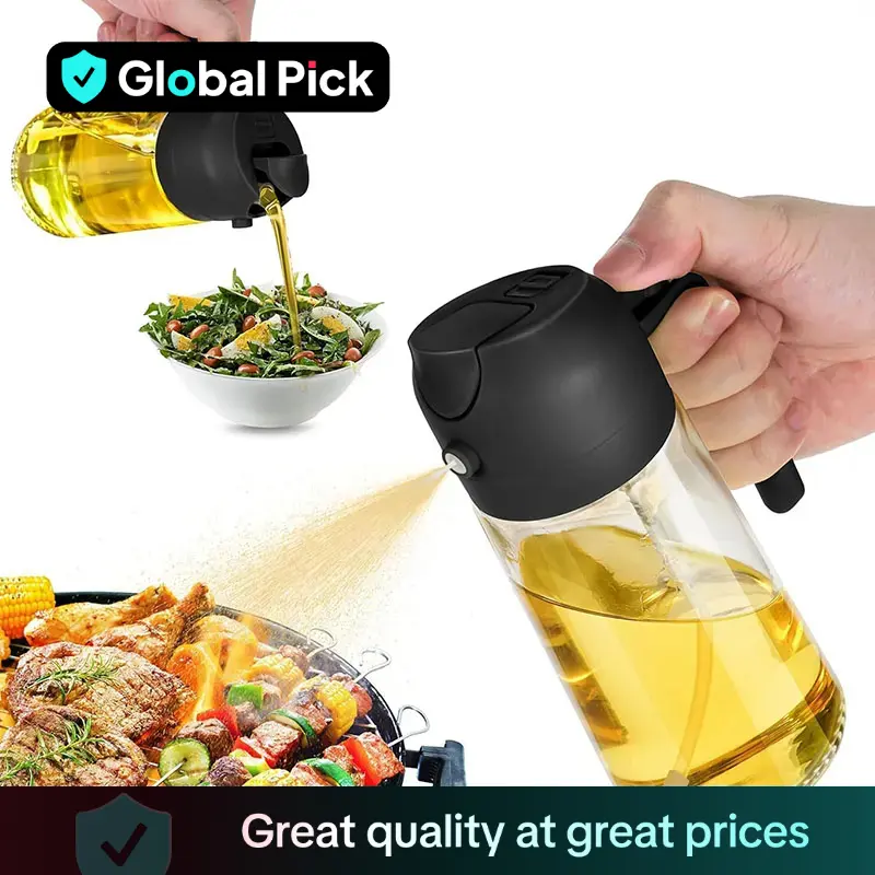 Multifunctional 2 in 1 Glass Oil Dispenser, 1 Count Oil Sprayer with Handle, Oil Dispenser for Cooking, Baking, Frying, Kitchen Utensils & Gadgets, Co