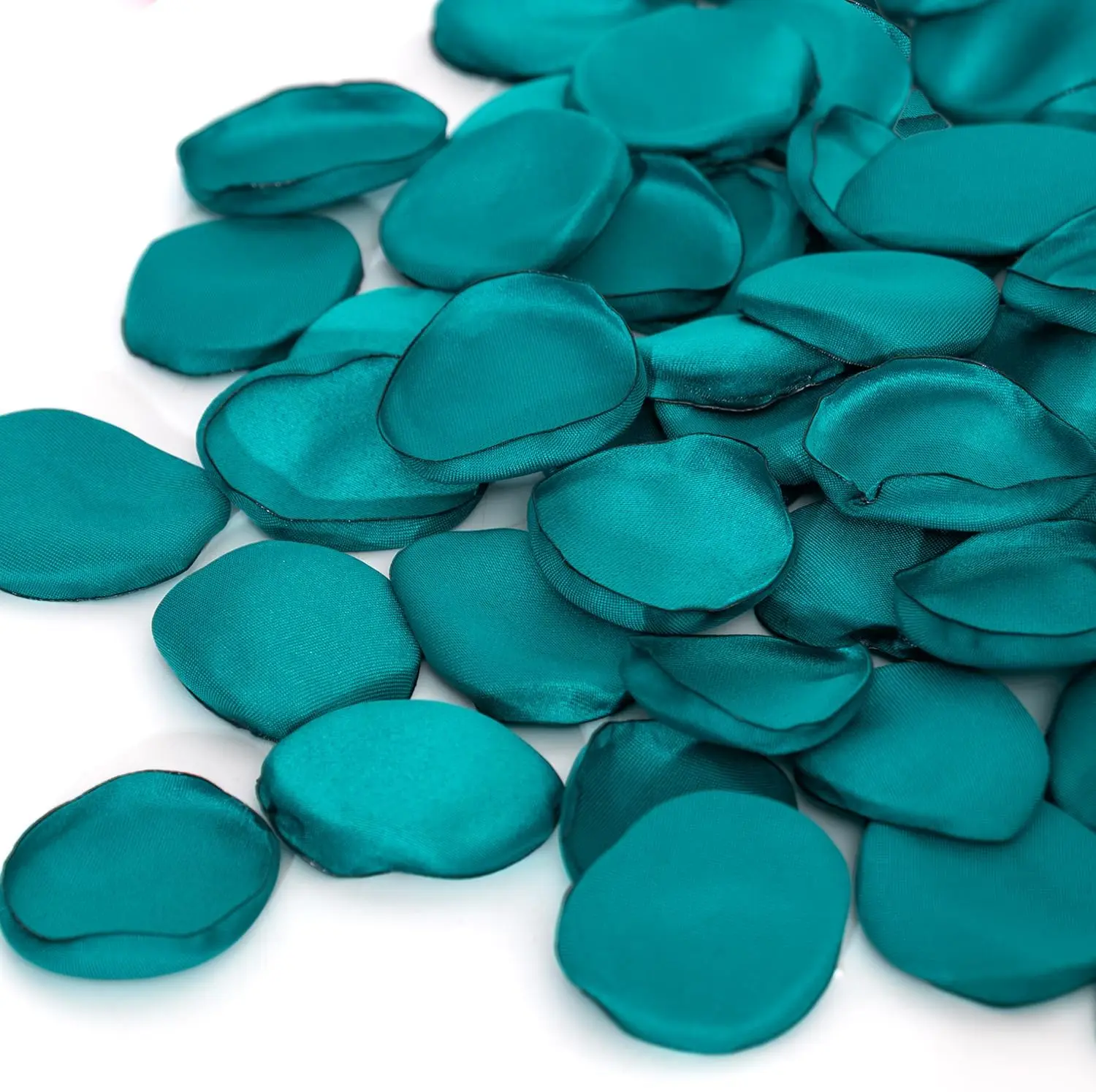 TINGE TIME 200pcs Handmade Solidcolor Reusable Romantic 1-1.5 Inches Peacock Green Satin Silk Rose Petals - Artificial Decorative Flower Petals for Wedding, Halloween Table Basket Decor