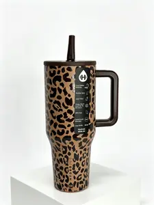 HydroJug 40oz Leopard Print Stainless Steel Tumbler Flask - 24H Cold Insulated, Leakproof, BPA-Free Drinkware with Handle, Straw, Cup Holder Friendly for Gym, Travel, Flasks
