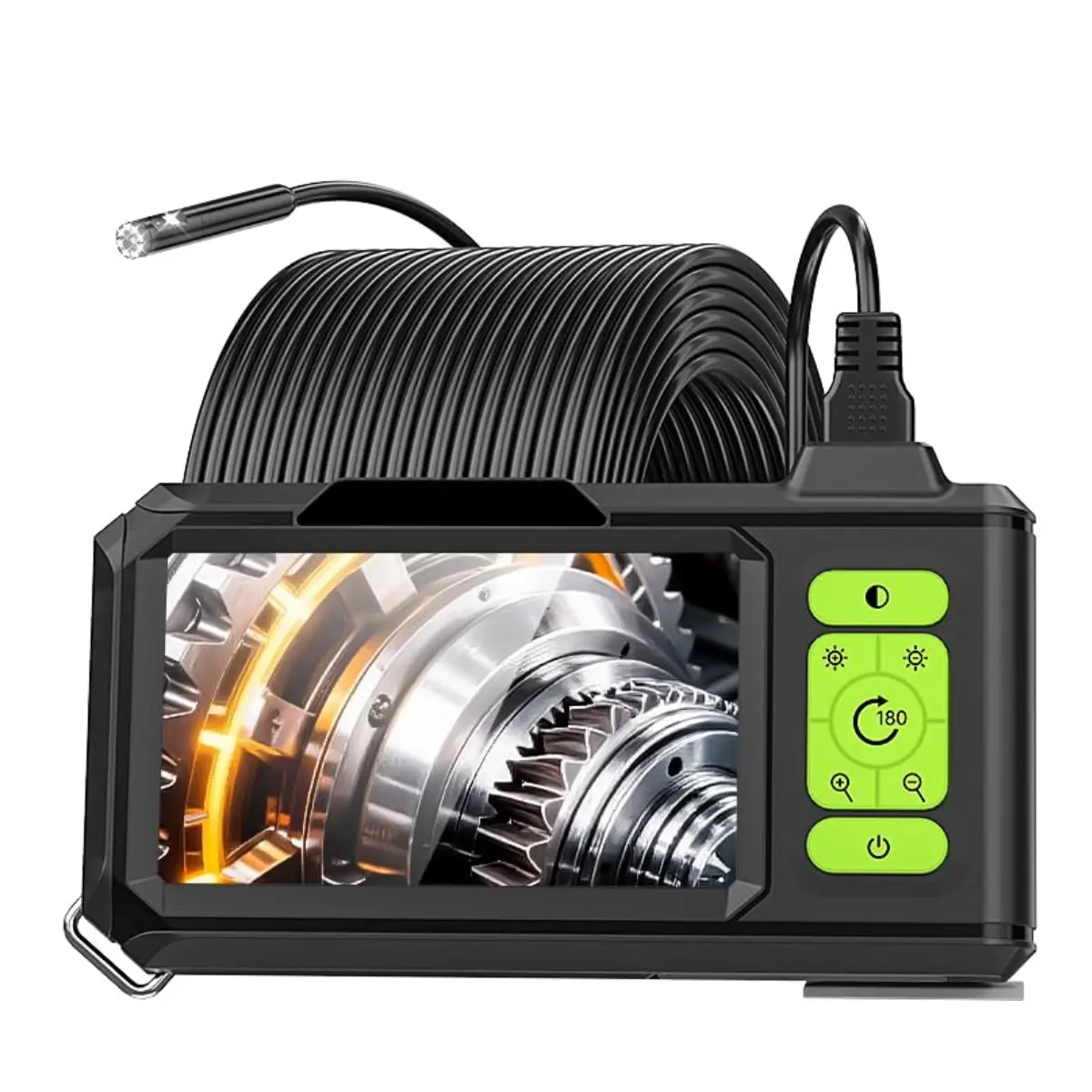Dual Lens Borescope with Light 1080P Industrial Endoscope Inspection Camera 7.9mm IP67 Waterproof 4.3" IPS Screen 8 LED Lights 16.5FT Semi-Rigid Cable