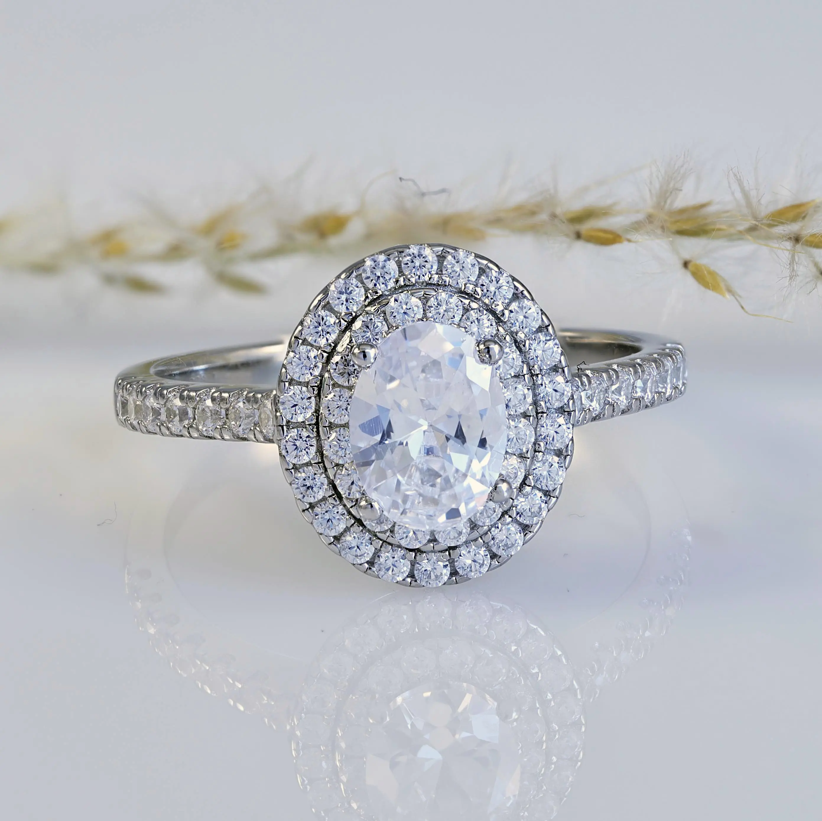 2ct Oval Cut Double Halo 925 Sterling Silver CZ Engagement Ring Wedding Ring Band Bridal Diamond Simulant Ring Size 2.5-15 MLH3