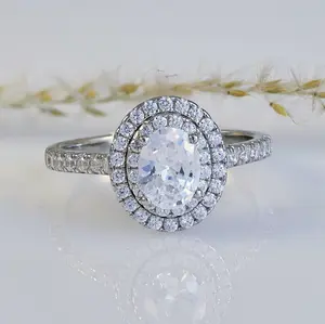 2ct Oval Cut Double Halo 925 Sterling Silver CZ Engagement Ring Wedding Ring Band Bridal Diamond Simulant Ring Size 2.5-15 MLH3