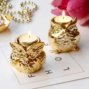 Owl Gold Plated Ceramic Candle Holder