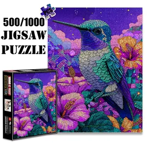 1pc 1000 piece adult puzzle 70x50cm Hummingbird with Floral and Starry - Night Background 500 pieces of paper jigsaw puzzle, suitable for adults and families, large-scale DIY puzzle interactive toy