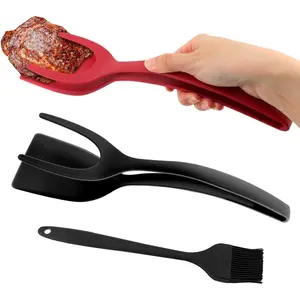 2 in 1 Egg Flipper Spatula Tong, 2 count Non-Stick Frying Tongs with  Brush Grip and Flip Spatula Tongs  Kitchen Cooking Tool(3pcs)