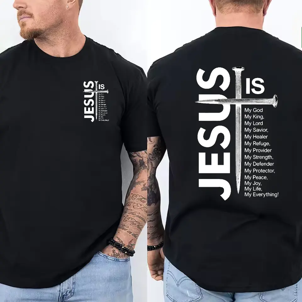 Men's Pure Cotton Short-Sleeve Unisex T-Shirt - Jesus and The Cross Print, Casual Loose Relaxed Fit, Classic Round Neck Tee, Soft Breathable Fabric, Spring Summer Outdoor Streetwear