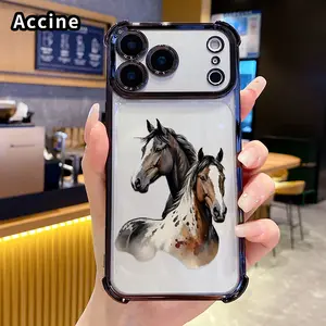 Phone Case for iPhone 17 16 Pro Max 15 Plus 14 13 12 11 E Air Equine Duo Elegance Four Corners Air Cushion Pattern Anti-drop Cell Electroplated Transparent Silicone Cover