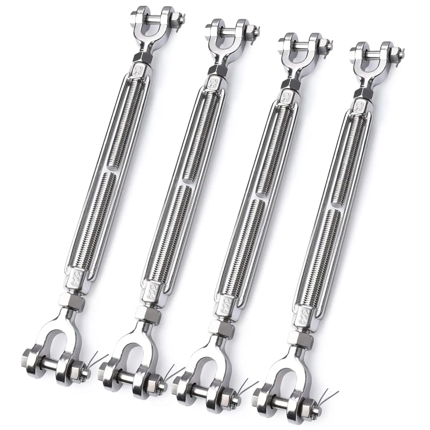 4 Pack Turnbuckle 1/4 M6 304 Stainless Steel Turnbuckle, 1600 lbs Working Load Limit, Jaw and Jaw Turnbuckles for Cables Wire Tensioner, Turnbuckle for Shade Sail, Clothesline, Lights String