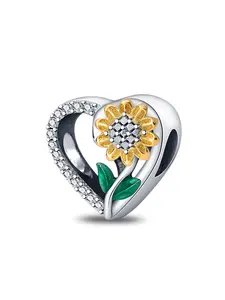 Sunflower Design Heart Shaped Charm, Rhinestone Decor Beads for Bracelets Necklace Keychain, Fashion Accessories for Women, Valentine's Day, Gift