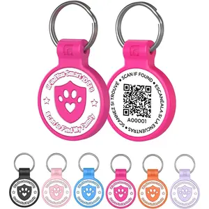 Personalized Small Silicone Cat Tags for Pet Collars QR Code Cat Name Tags Scan Location Alerts Rose Red S