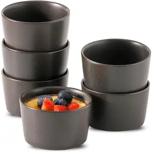 4oz Ceramic Ramekins Set of 6, Oven Safe Matte Black Small Ramekins for Baking Creme Brulee Souffle, Mini Custard Cups for Kitchen
