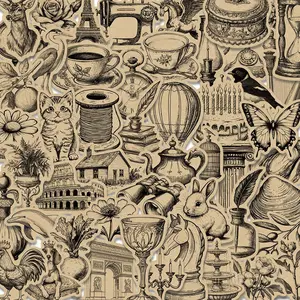 Vintage Pattern Sticker, 50pcs/set Retro Style Sticker, DIY Decorative Sticker for Scrapbooking, Journaling, Gift Wrapping, Greeting Card