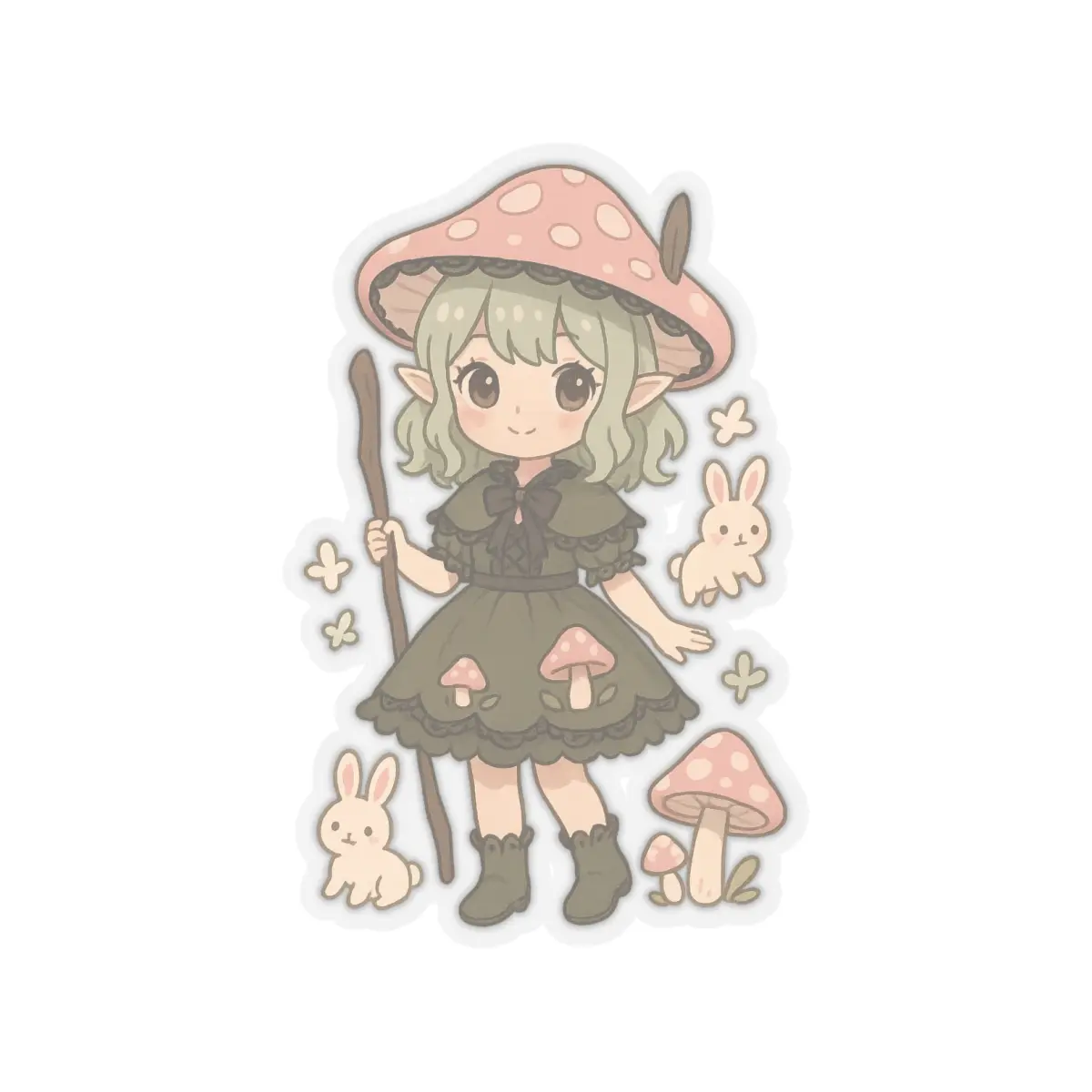 Kawaii Mushroom Elf Girl Sticker Cute Cottagecore Fairy Vinyl for Journals, Laptops, Water Bottles & Gift