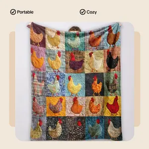 Cute chicken pattern blanket, with 2D printing effect in the photo. 1 piece of soft and comfortable casual blanket, flannel blanket, suitable for home, office, travel, camping for a warm nap. The material is flannel.