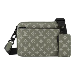 Louis Vuitton Trio Leather Crossbody Bag for Men, Logo-Printed, Green