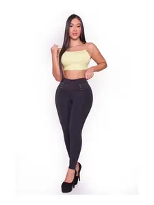 Leggings Levanta Cola Con Faja Interna - with Leather Belt and Rivets - Women's Bottom Wear - Womenswear Comfort Fabric - Compression - Chic - Style