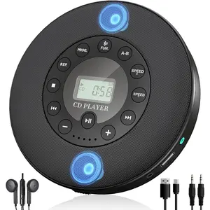 Portable  CD Player Built-in Speaker Stereo, Personal MP3 Players Rechargeable Compact  Disc CD  Player USB Play Anti-Shock Protection (Black)