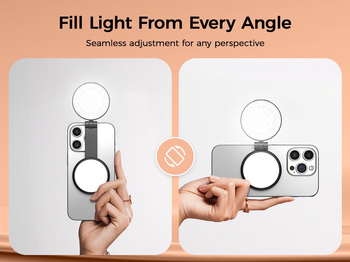 2026 New 3 in 1 Three-level brightness adjustable magnetic circular LED selfie fill light, rechargeable, foldable, with phone holder and mirror, compatible with various mobile phones, suitable for Vlog / live streaming fill light.