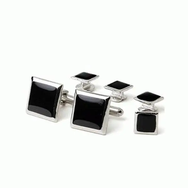 Polished Square Tuxedo Cufflinks and Studs Silver