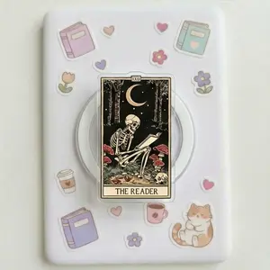 Magnetic Phone Grip Skeleton Tarot The Reader, Magsafe Compatible Kindle Holder, Dark Academia Aesthetic High-Quality Print, Gift for Readers, Strong Magnet