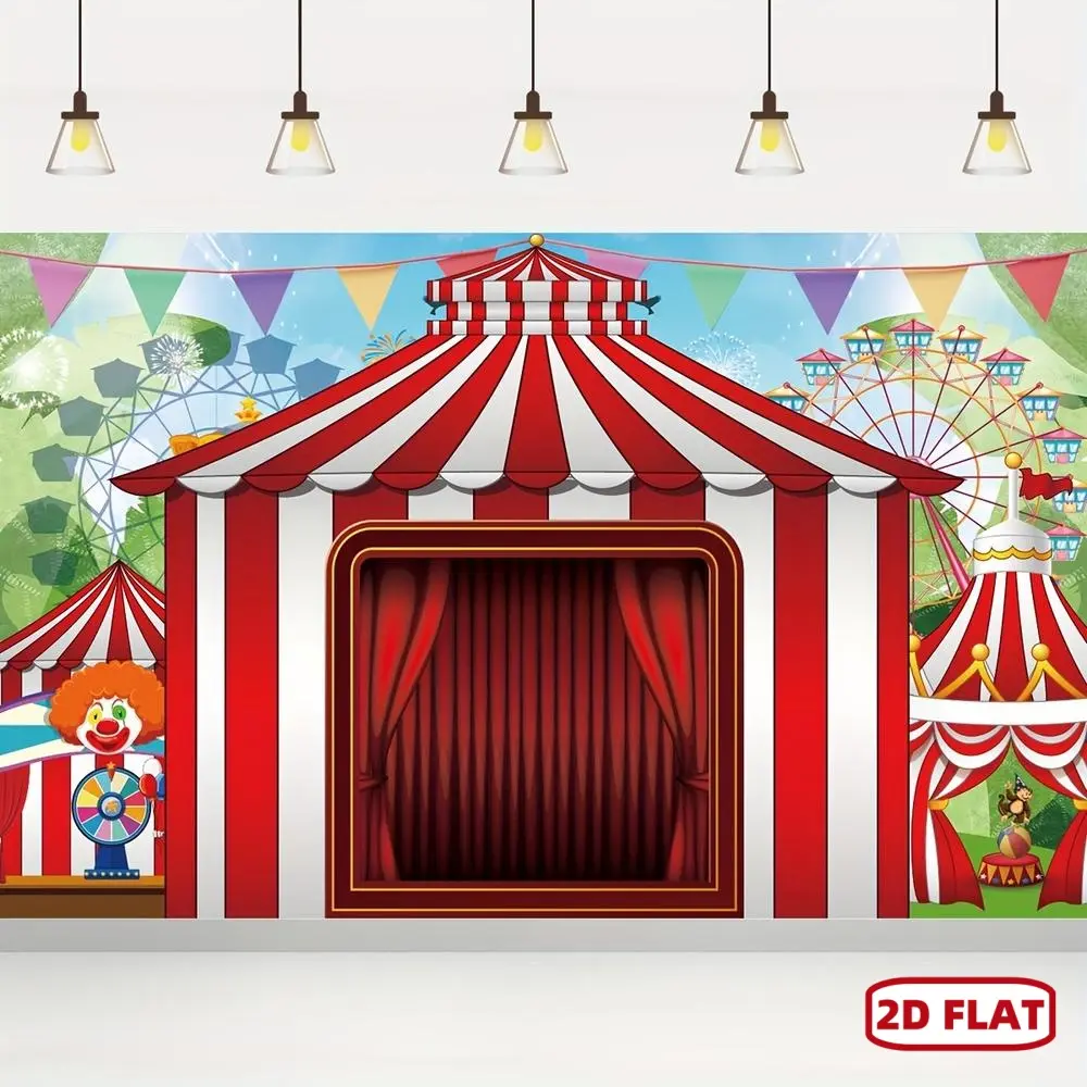 1pc Polyester Fiber 2D Flat Red Circus Carnival Rectangle Backdrop Banner - Letter-Inclusive Party Decor for Birthday Supplies Ornaments