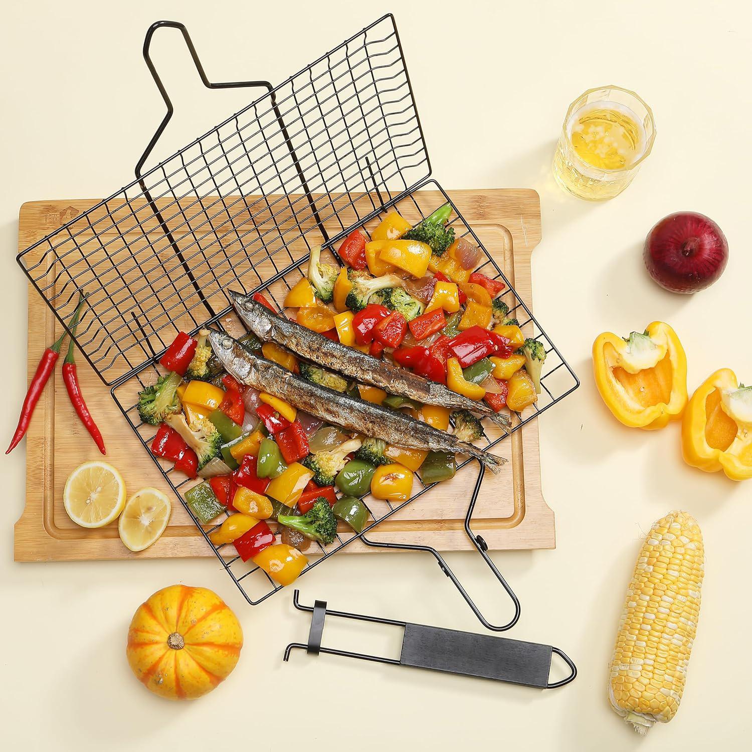 Expanded Outdoor Grill Mesh – Fish Grill Basket for Vegetables, Shrimp & BBQ – Stainless Steel Grilling Rack, Non-Stick BBQ Basket for Veggies, Seafood, Meat – Perfect for Camping, Backyard Grill, Gas & Charcoal Grill