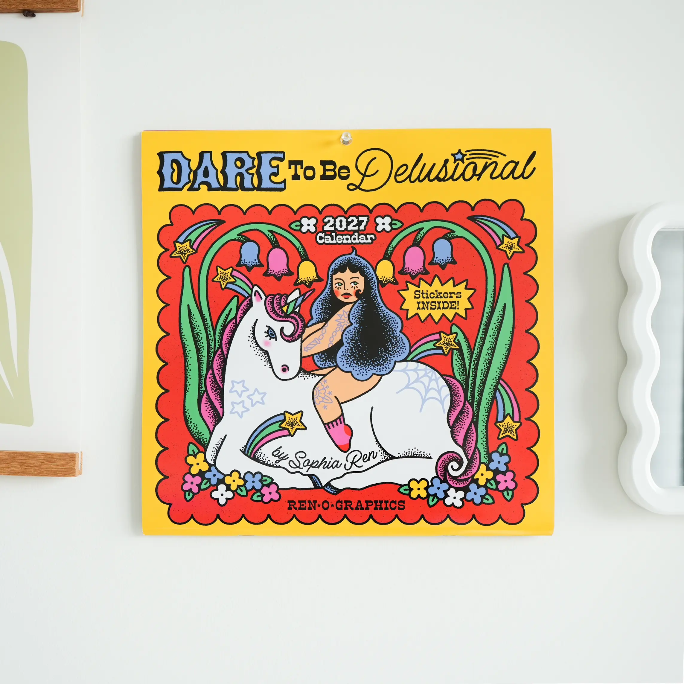 Ren-O-Graphics 2027 Wall Calendar by Sophia Ren - 12″x12″ (12″x24″ open) Edgy Feminine Style Calendar Design, FSC®-Certified Paper, Sticker Sheets, Plastic-Free Cover, Balances Toughness with Sensitivity