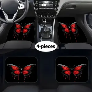 4pcs High-End Red And Black Butterfly Pattern Car Floor Mats, Unique Avant-Garde Interior Style, Suitable for Driver Seat Decor, Boosts Driving Joy And Comfort Experience