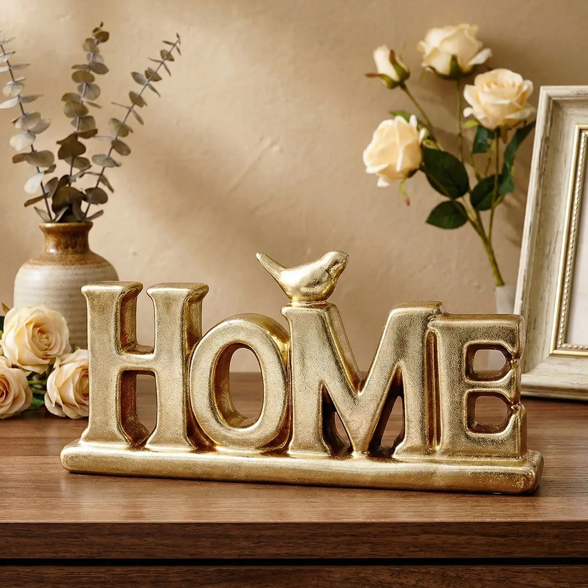 European Vintage Silver Color Home Letter Ornament, Resin Material with Silver Color Decor, Desktop Decoration for Festivals and Home