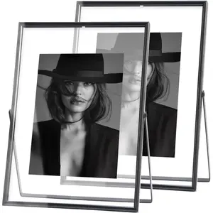 5x7 Black Floating Frame Set of 2, Metal Glass Picture Frames,For Picture 4x6,3.5x5, 2x3 Wall Mount or Tabletop Shelf Photo Frames,Gift For Festival, Wedding, Home or Office Decor(black)