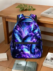 1pc Glowing Blue Butterflies Pattern Backpack - Lightweight & Durable, Business Hiking Style, Suitable for Commuting, Fitness, Camping, Street Shooting, Unisex
