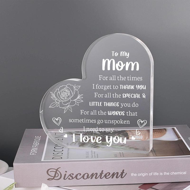Risamil Gifts for Dad&Mom&Daughter Heart Shaped Acrylic Block, Flower & LetterPattern Decorative Ornament, Room DecorInspirational Creative