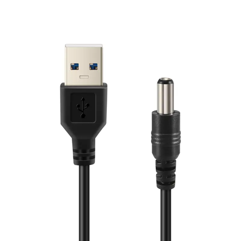 Rubber-Coated Steel 5V DC 2.1mm USB Power Cable - USB Type A, 5.5mm Connector, 102cm Black, Plug-and-Play, Provides 5V DC, Works with Any Small Electronic Device Charger Adapter Plug