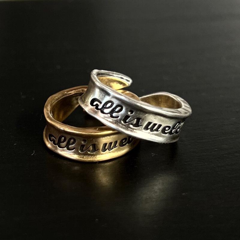 Katia Designs Remember Single Finish Adjustable Ring Antique Gold/Silver Finish Inspirational Message Breathe All Is Well Be You You Got This Slightly Adjustable Size