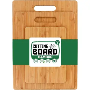 Kitchen bamboo chopping board [3-piece set] Cuts meat, vegetables, fruits, cheese, friendly tray with handle