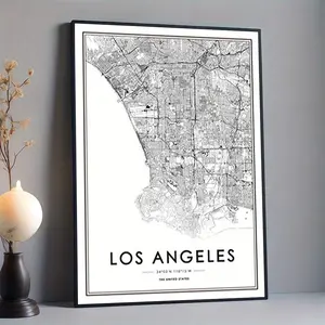 Los Angeles Map Canvas Print - Frameless Modern Minimalist Black & White Wall Art with Iconic Landmarks, Streets & Neighborhoods - HD LA City Map Poster for Living Room, Bedroom, Office Decor - Ideal Gift for LA Lovers  Frameless