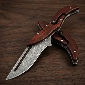 Unique Damascus Steel Folding Knife - Manual Mechanical EDC Pocket Knife | Perfect Father's Day & Anniversary Gift for Men