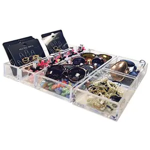 Azar Displays Deluxe 5 Piece Clear Acrylic Tray Set, Two Narrow Rectangle, Two Square and One Large Rectangle Tray