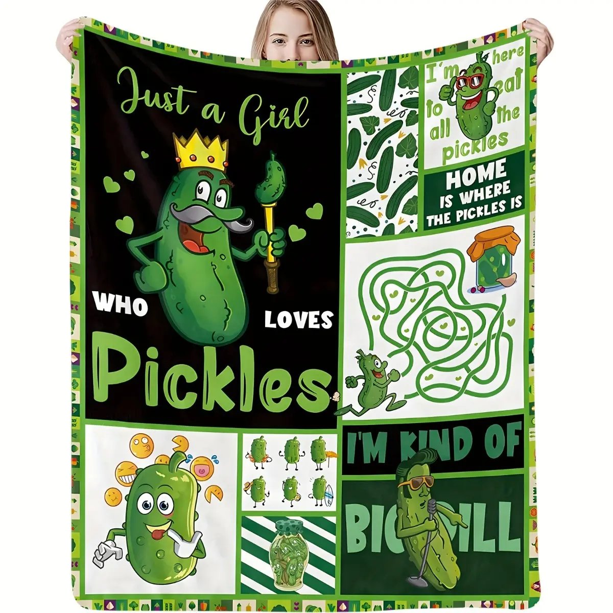Pickles & Slogan Printed Flannel Blanket, Cozy Soft Throw Blanket For Couch Bed Sofa Camping Travelling, Holiday Gift Square Blanket For All Season gift Dream Weave Home