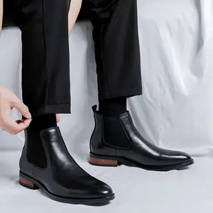 HOT VIRAL Black British Chelsea Boots Men High Top Minimalist Premium Business Formal Pointed Toe Leather Ankle Boots Comfort Office Work Shoes Non-Slip Winter 2025 Must Have Couple Unisex Gift TikTok Trending