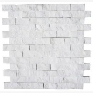 Thassos White 1X2 Split Faced Mosaic Tile Sample