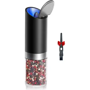 Gravity Electric Salt and Pepper Grinder with Dust Cover, Battery Operated(4 AAA), Large Capacity, Adjustable Coarseness, One Hand Automatic Salt Pepper Shaker Mill with LED Light Kitchen Seasoning