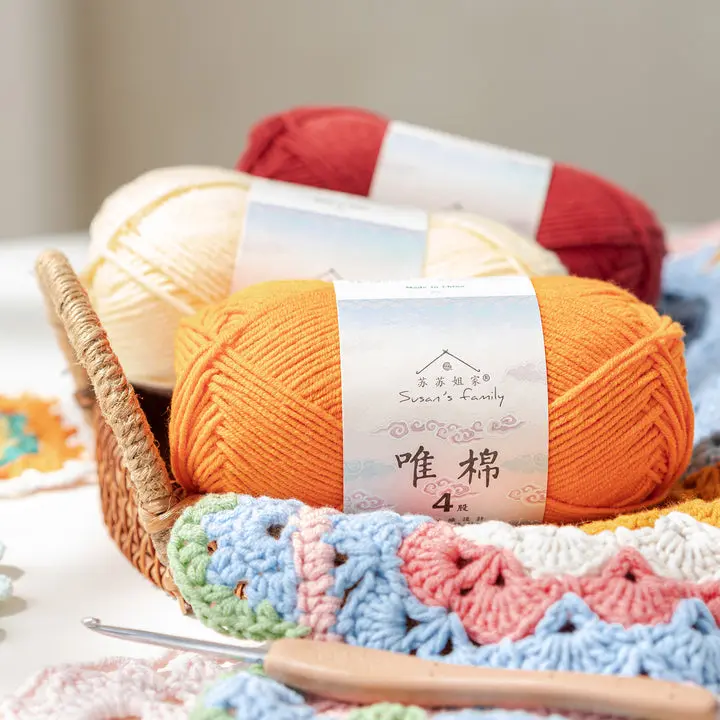 Susan's 4-Ply Combed Cotton-Acrylic Assorted Yarn Set (60% Cotton, 40% Acrylic) - 5-Pack Super Fine Soft Easy-Care Vibrant Knitting Yarn for DIY Crocheting, Suitable for All Skill Levels