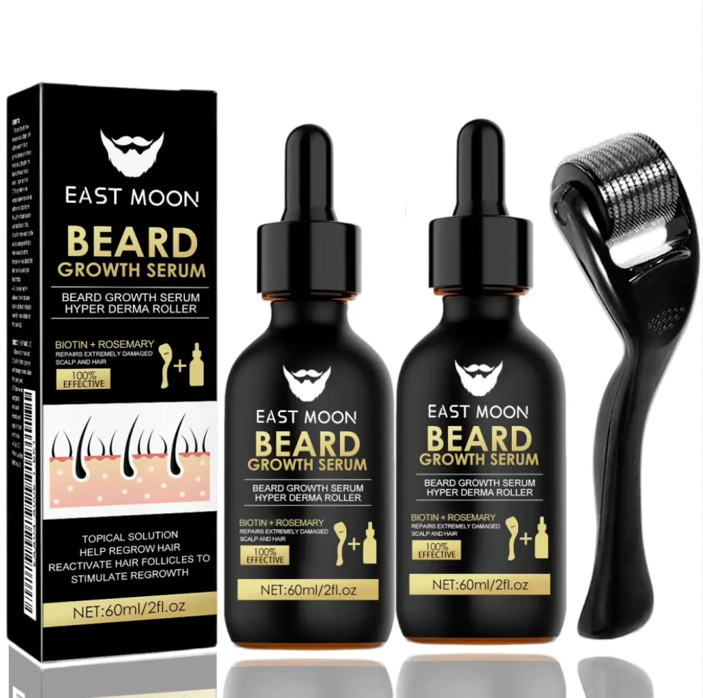 Beard Growth Serum & Beard Massage Roller, Nourishing Beard Care Oil for Thicker, Fuller & Glossier Beards. Premium Daily Grooming Products & Tools for Men, Ideal Father’s Day Gift, Men’s Present & Gift Set.