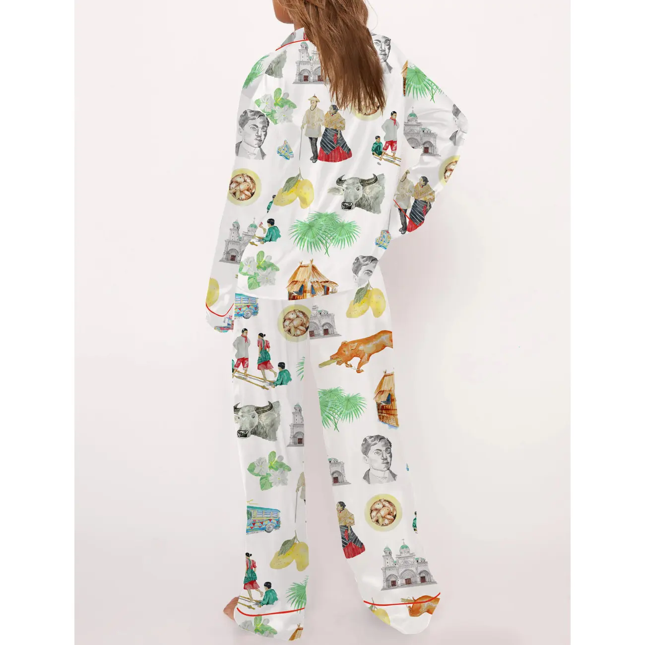 Philippines Filipino Cotton Pajama Set for Women - Vibrant and Cozy Sleepwear for Culture Enthusiasts, Perfect for Filipino Heritage Nights, Cultural Celebration Evenings, or Relaxed Weekend Mornings