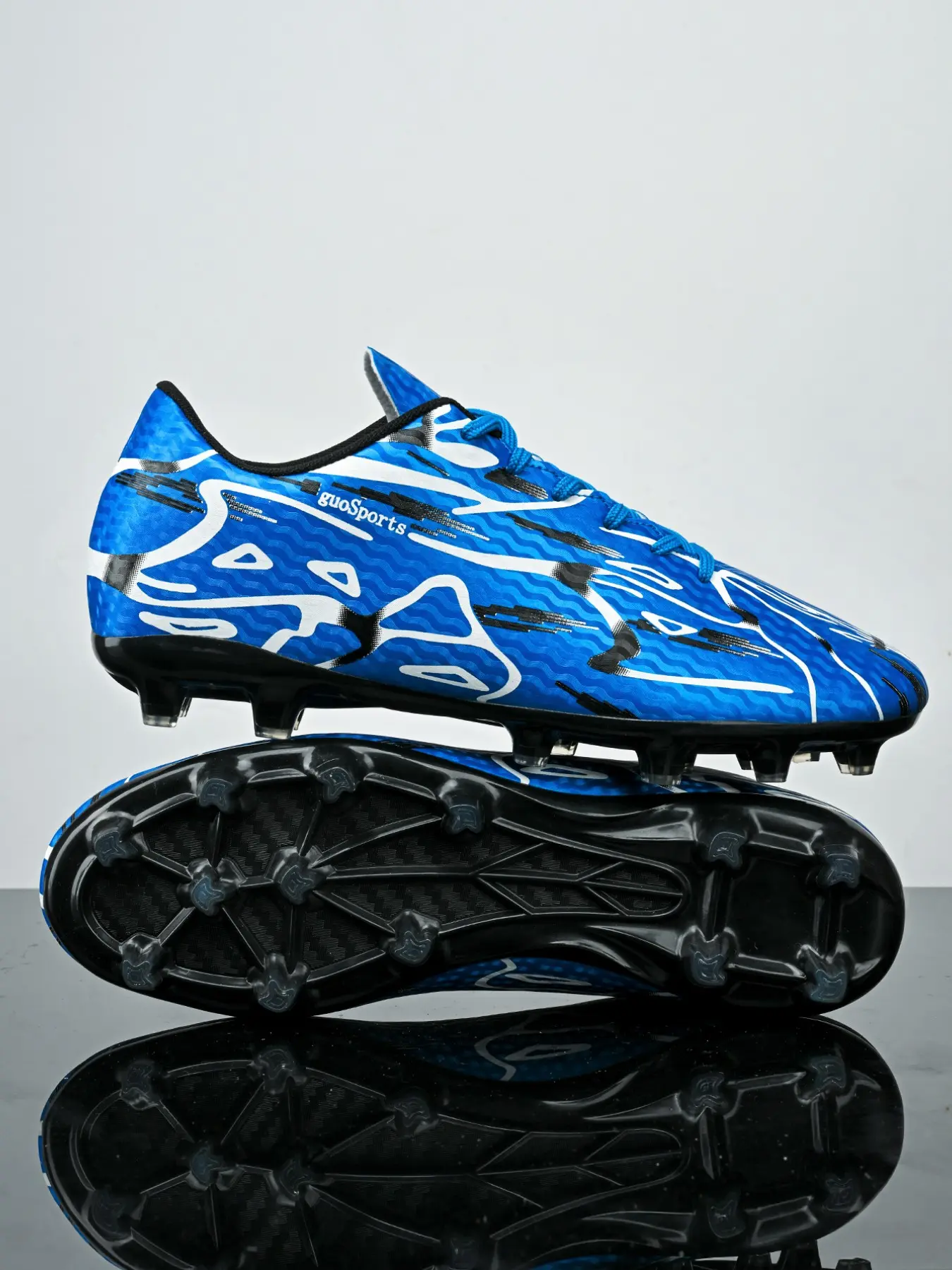 Men's Football Shoes, Leather Upper + Mesh Lining, Moisture-Wicking, Breathable, Long Studs, Lightweight, Professional Soccer Cleats