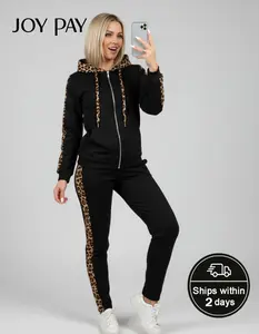 JOYPAY Women's Plus Size 2-Piece Leopard Stripe Hoodie & Jogger Pants Set, Long Sleeves Streetwear Clothes, Soft Stretchy Sporty Casual Chic Outfit with Bold Print