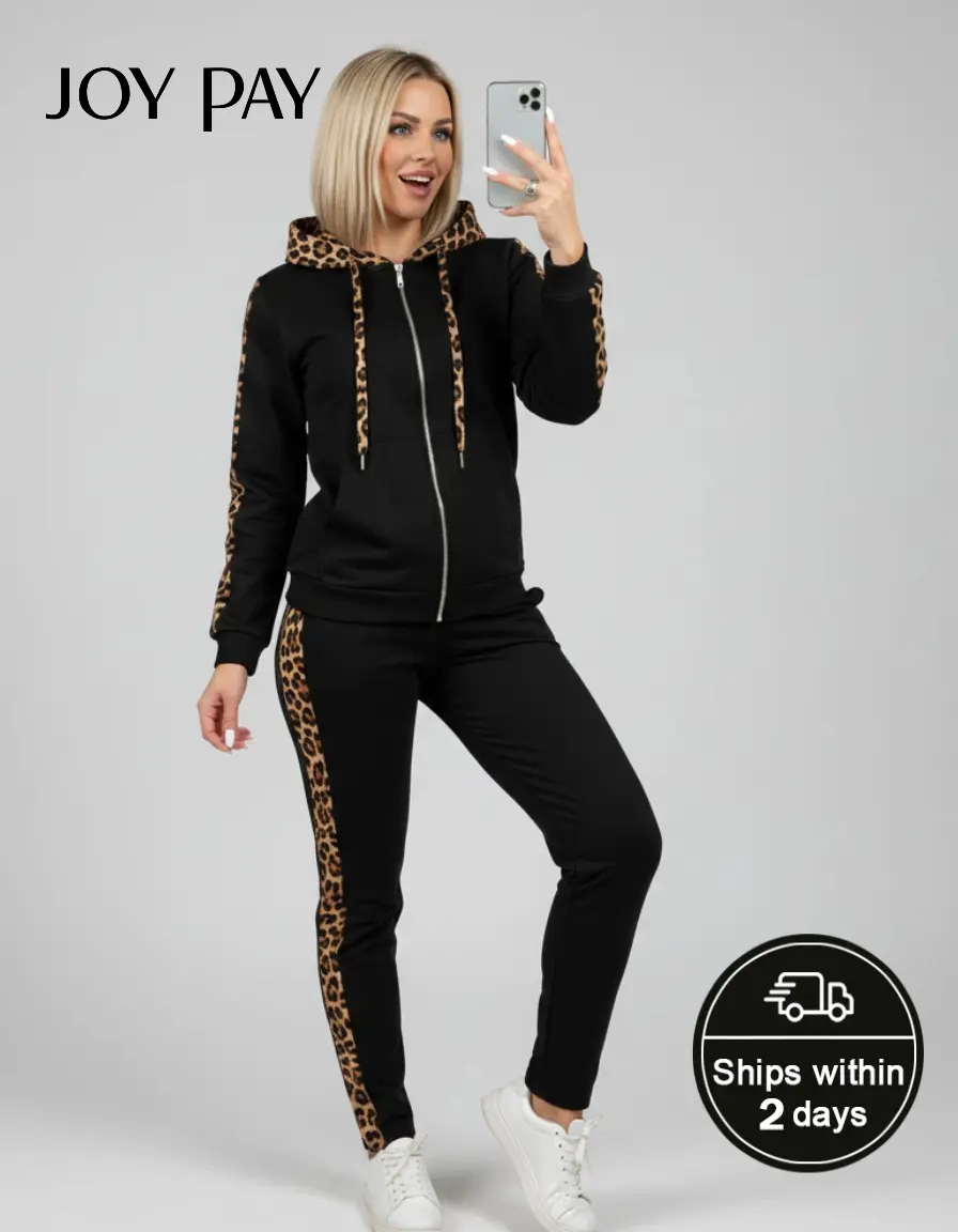JOYPAY Women's Plus Size 2-Piece Matching Leopard Stripe Hoodie & Jogger Pants Set, Long-Sleeve Streetwear Women's Clothes with Bold Print, Comfortable Soft Stretchy Fabric Sporty Casual Outfit