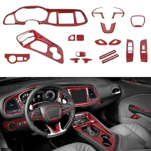 Car Interior Center Console Full Decor Cover Trim Shell Kit, Car Decorations, Vehicle Accessories for 2015+ Challenger Automotive Interior Moldings Red