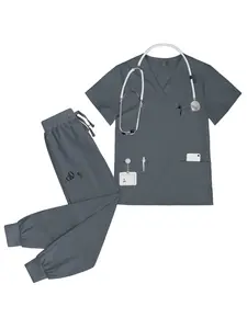 Men’s 2-Piece Stretch Pants Scrub Set Nurse Pharmacy Uniform for Pharmacist Skincare Staff Workwear